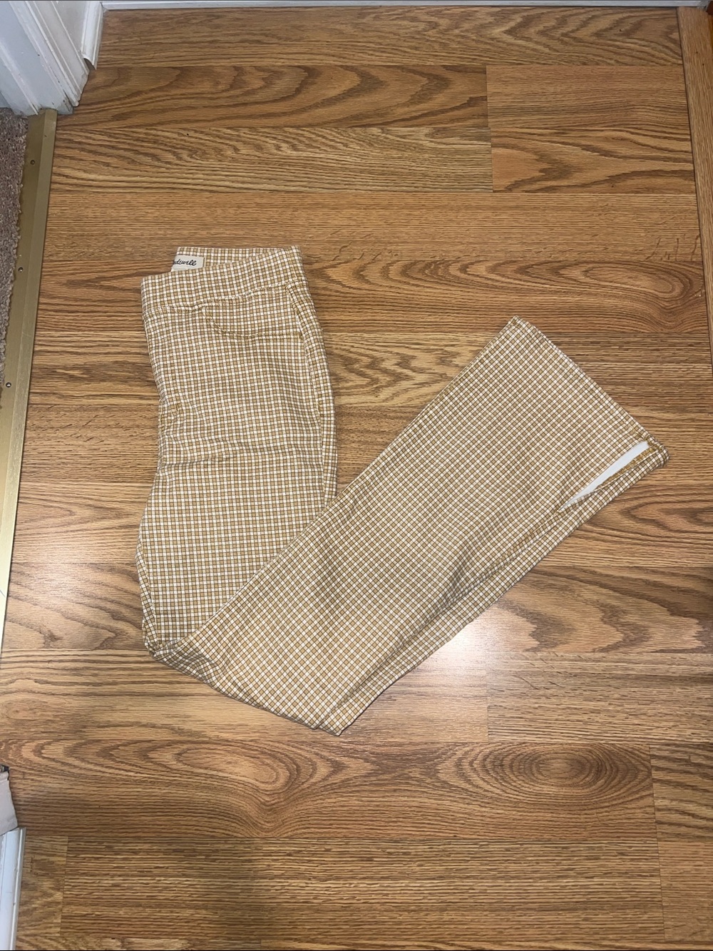 Madewell yellow and White Checked stretchy wide leg pant with slit
